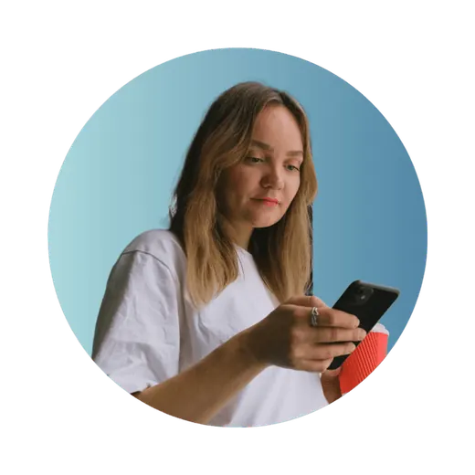 Woman using a phone in the Spher partnership ecosystem